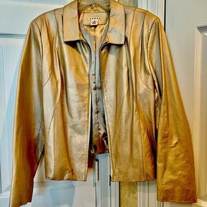 Metallic Light Gold Leather Jacket